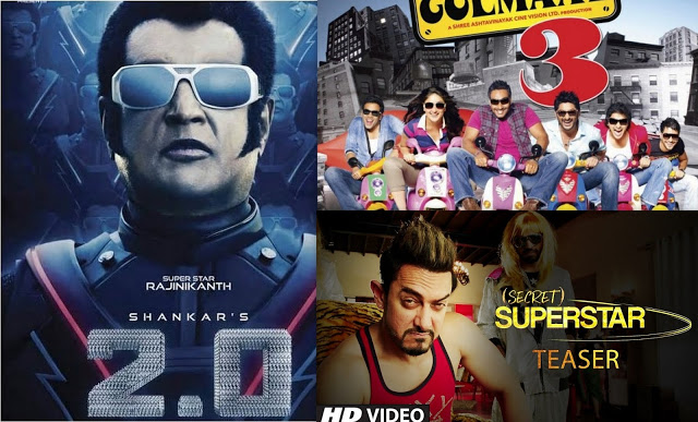 Rajinikanth's 2.0 V/S GolMaal Again V/S Secret Superstar: Three mega-movies to clash in Diwali