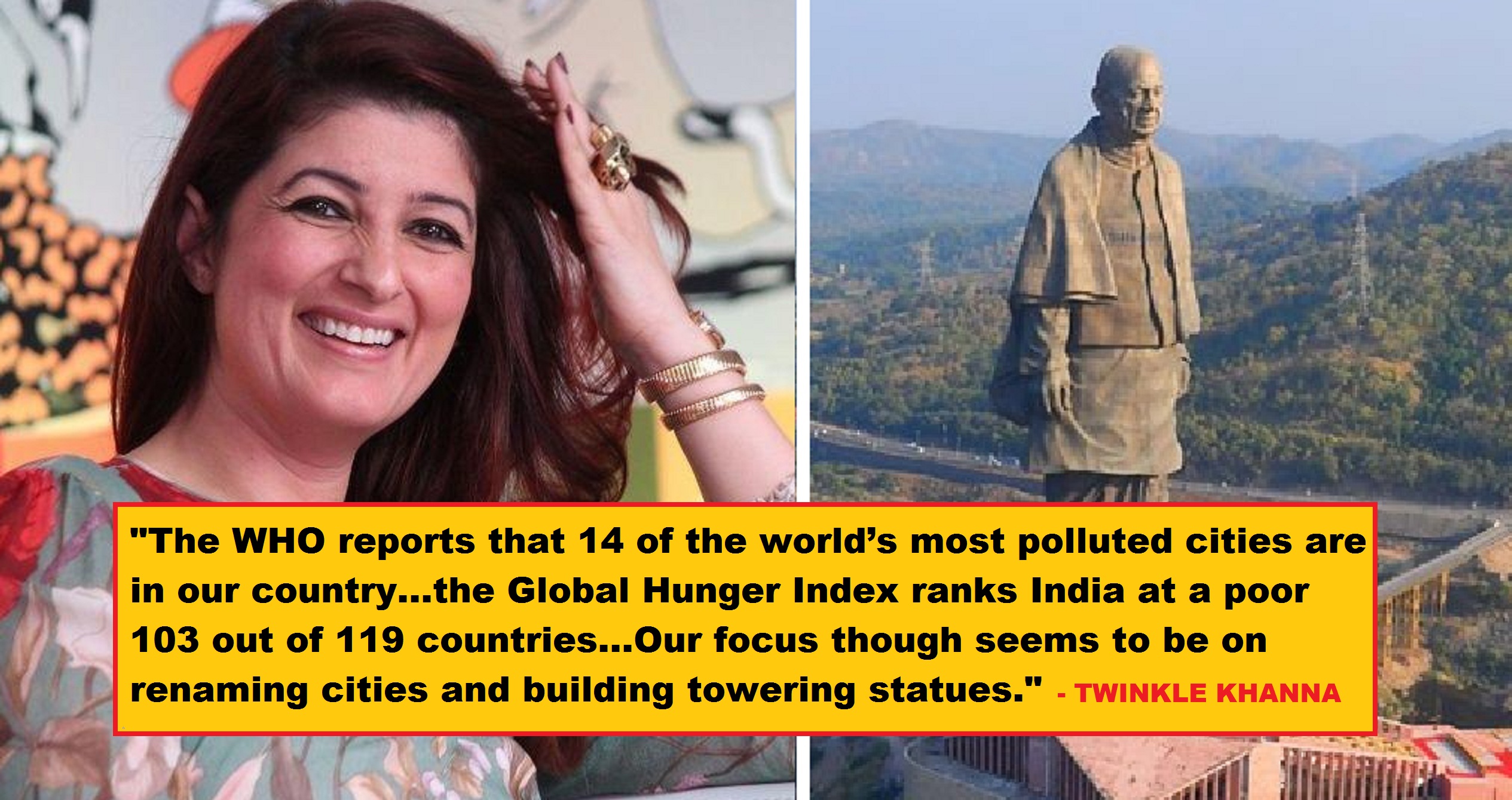 Twinkle Khanna Takes a Dig At Gov Building Tall Statues And Renaming Cities In Her Blog