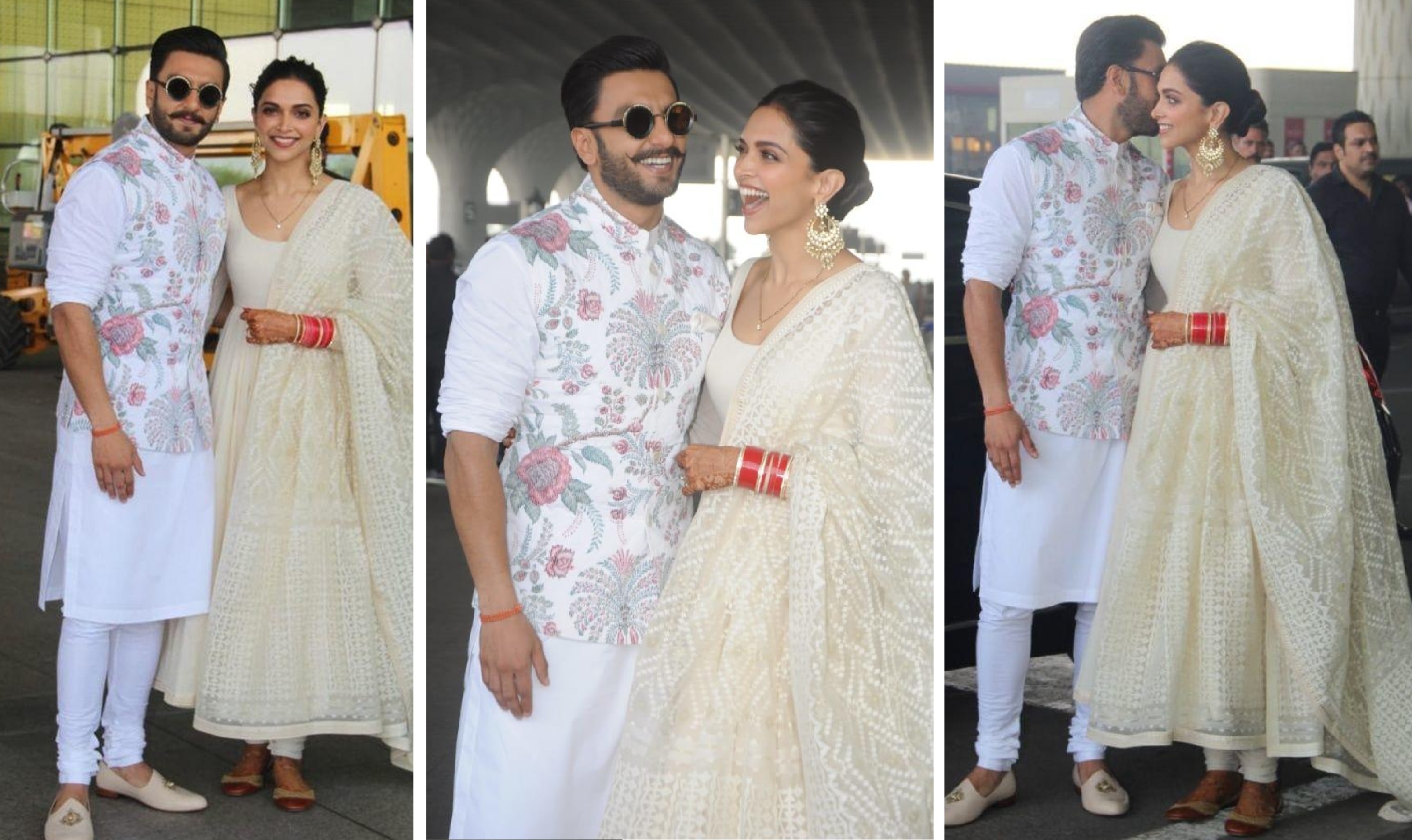 Deepika and Ranveer Gleamed in Matching White-Outfits, As They Head For Bengaluru