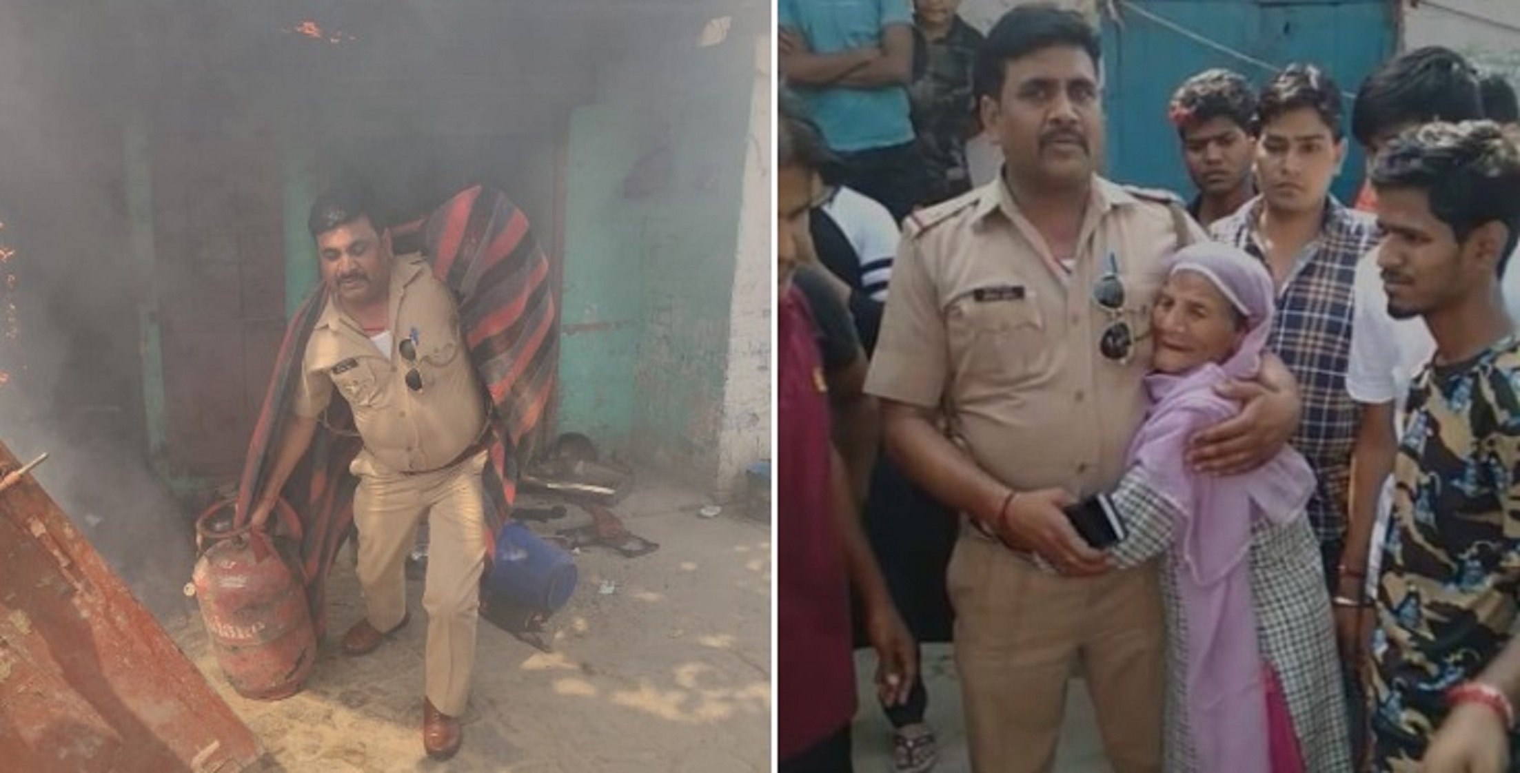 Brave Policeman Drags LPG Cylinders Out of Burning House to Prevent Possible Explosion!