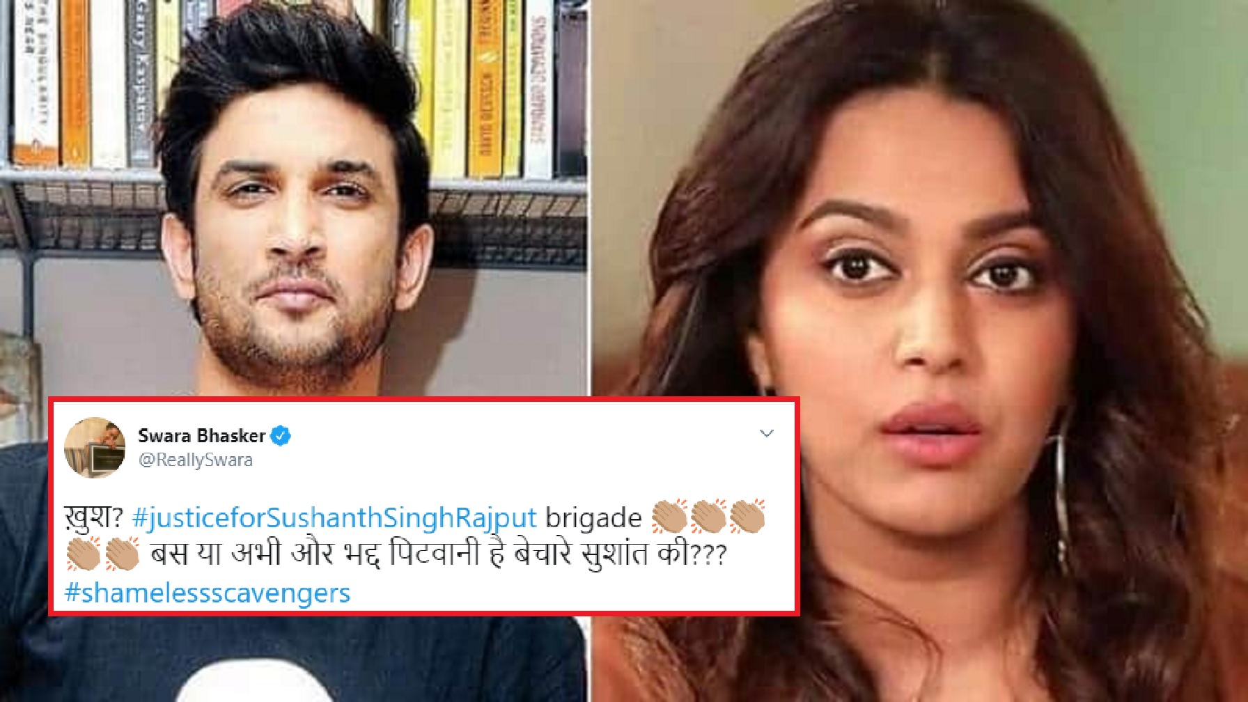 ‘Are You Happy?’ Asks Swara Bhaskar to Sushant Fans After Shradha, Sara Allege He Took Drugs During Shoots