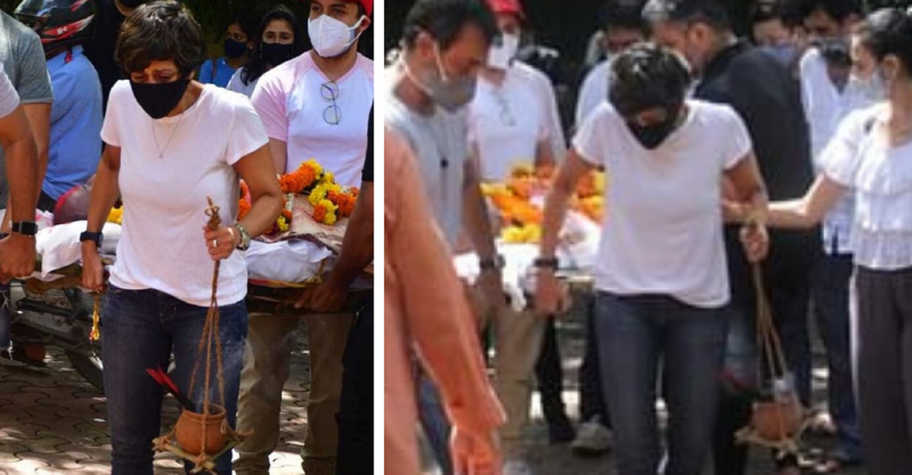 Mandira Bedi Performs Last Rites Of Late Husband, Carries His Body For Cremation