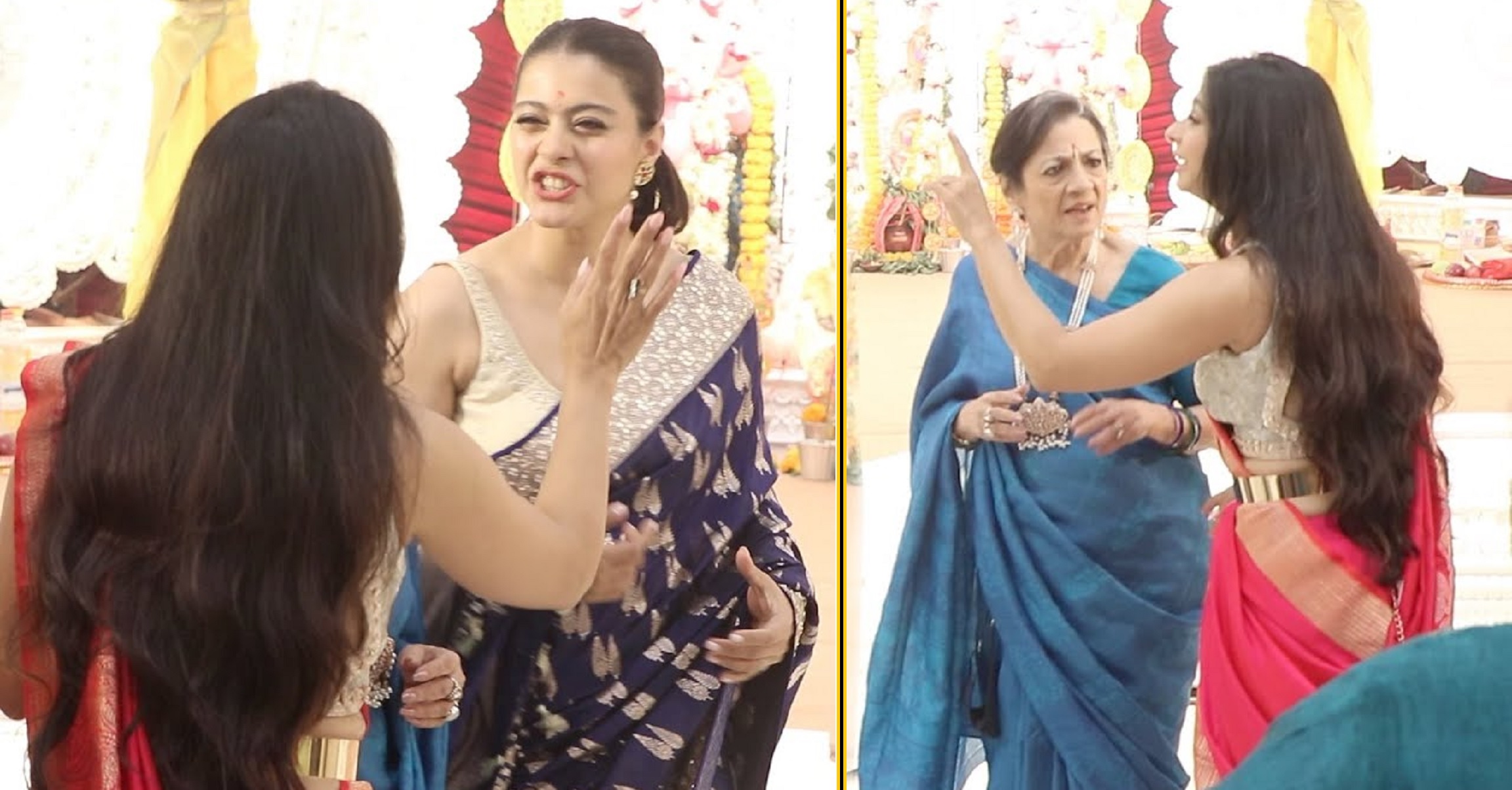 Kajol & Tanishaa Fight At a Puja Like Typical Siblings, As Mother Tanuja Intervenes To Shush Them Up!