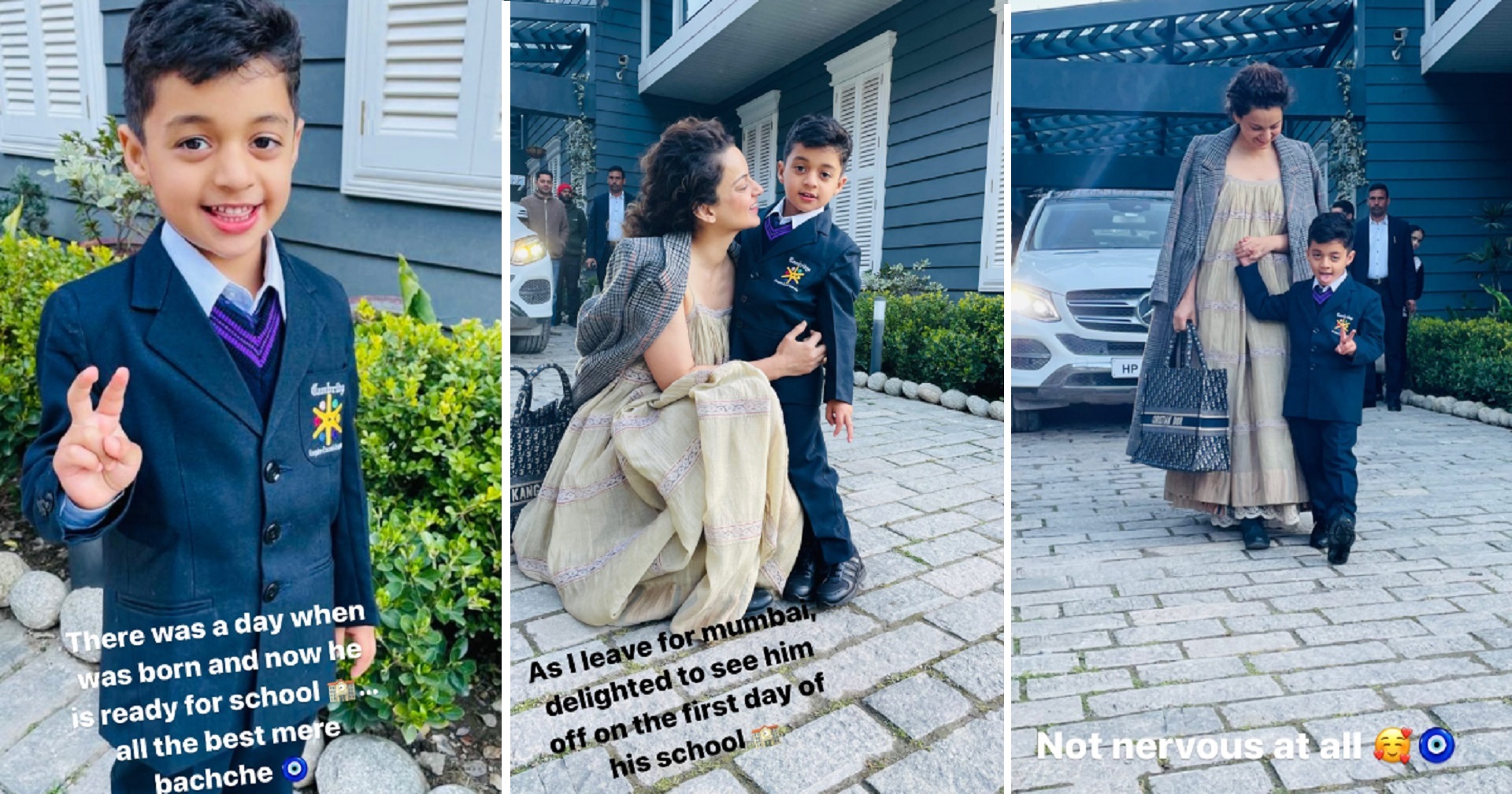 Adorable Pictures Of Kangana Ranaut Dropping Off Her Nephew On His First Day Of School In Manali