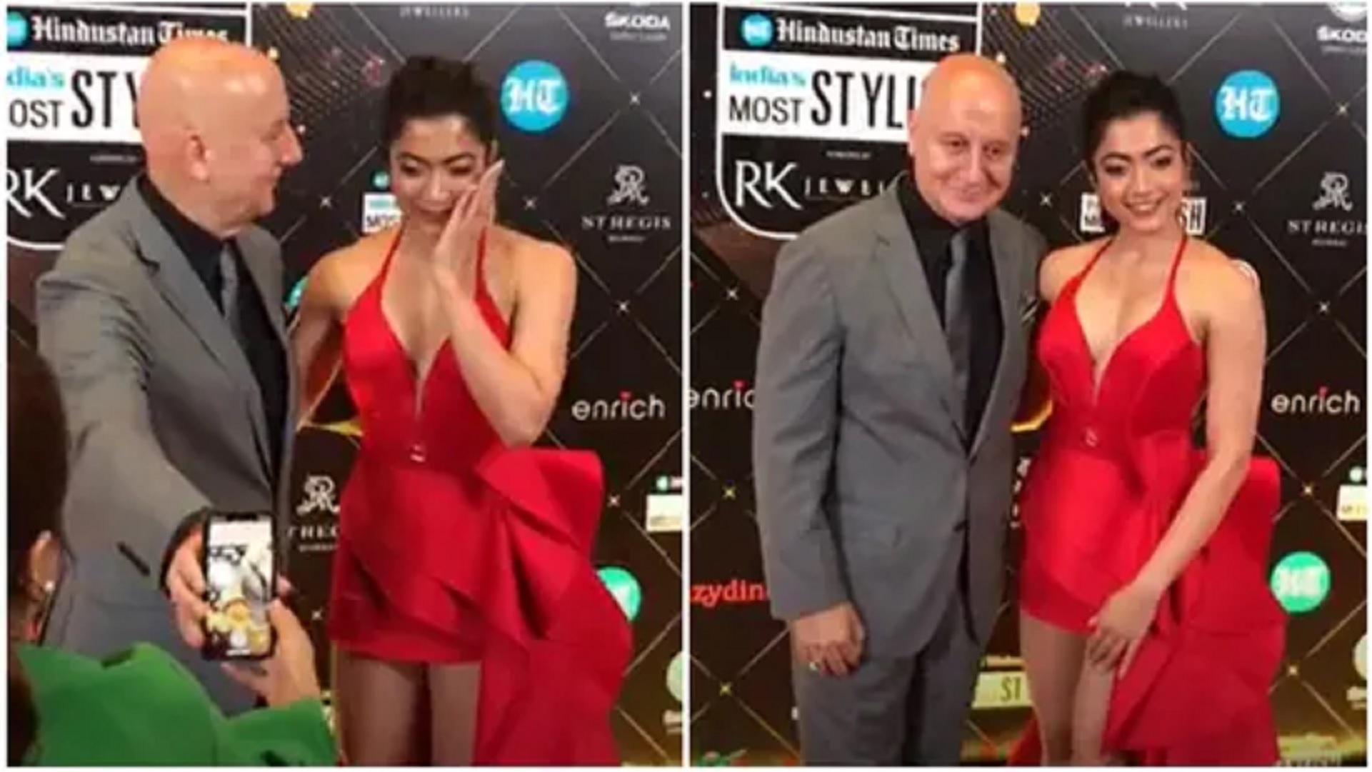 Anupam Kher asks Rashmika Mandhana for a picture together on his phone, leaves the actress blushing