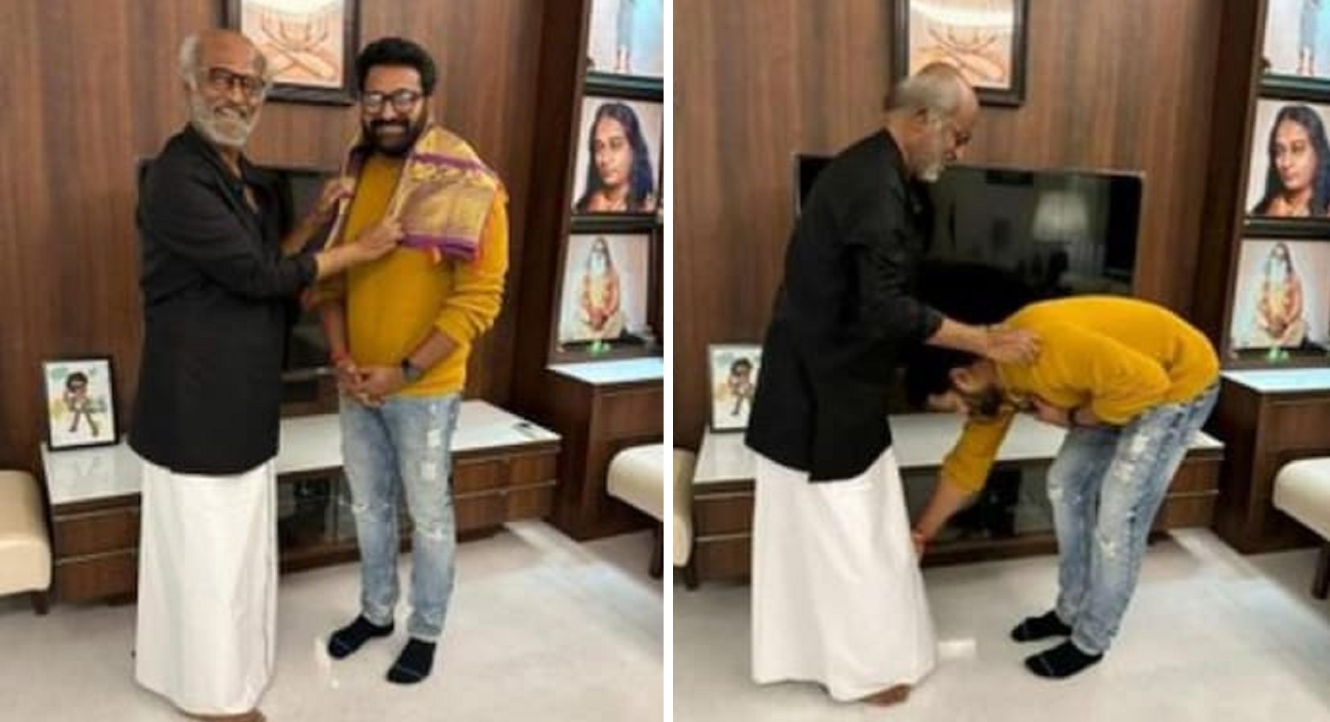 Kantara star Rishab Shetty meets Superstars Rajinikanth, touches his feet to take blessings