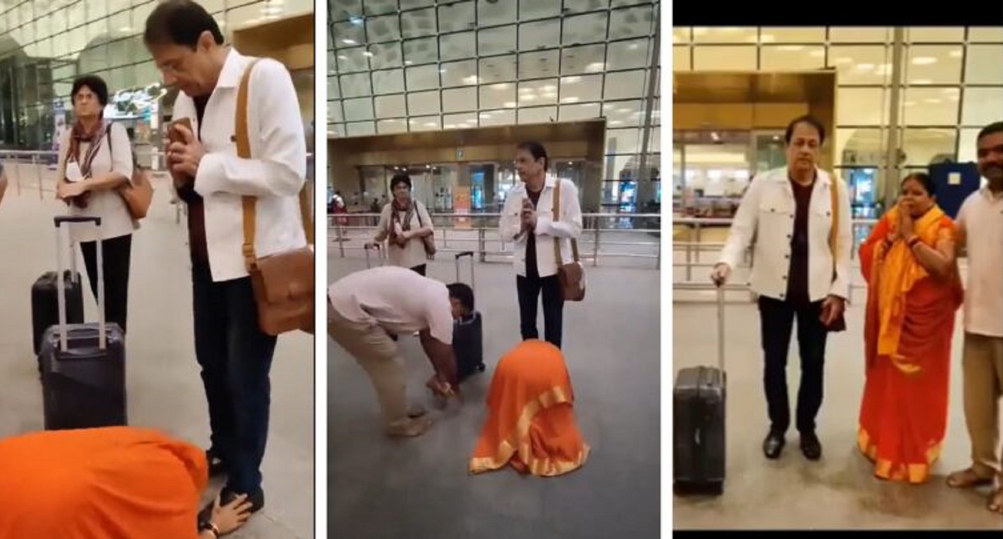 Watch: Woman Touches Feet Of Actor Arun Govil Who Played Lord Ram in Ramayan At The Airport [Viral Video]