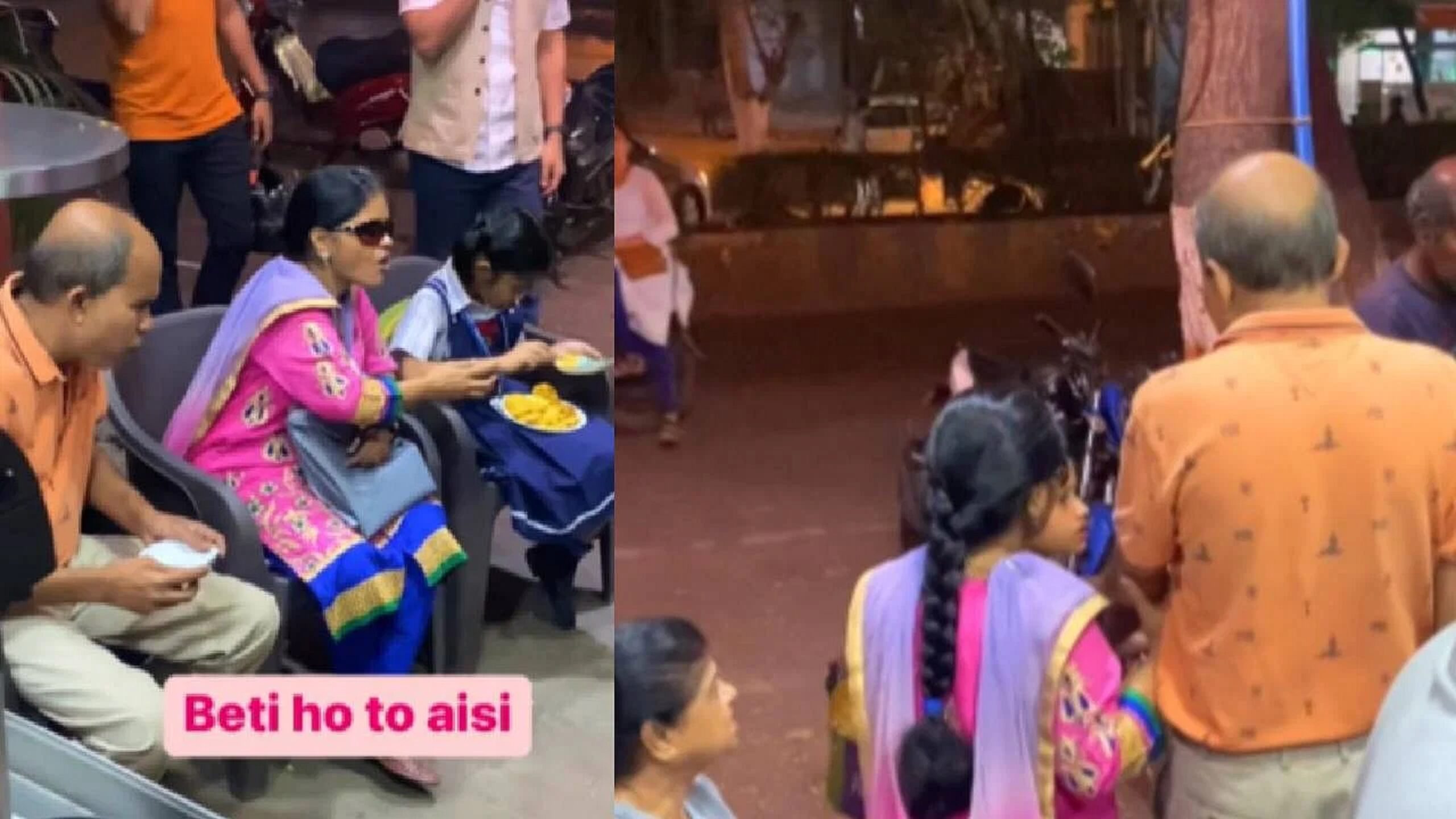 Emotional : Little Girl Helps Her Blind Parents Enjoy Food On Roadside Food Stall, Video Goes Viral