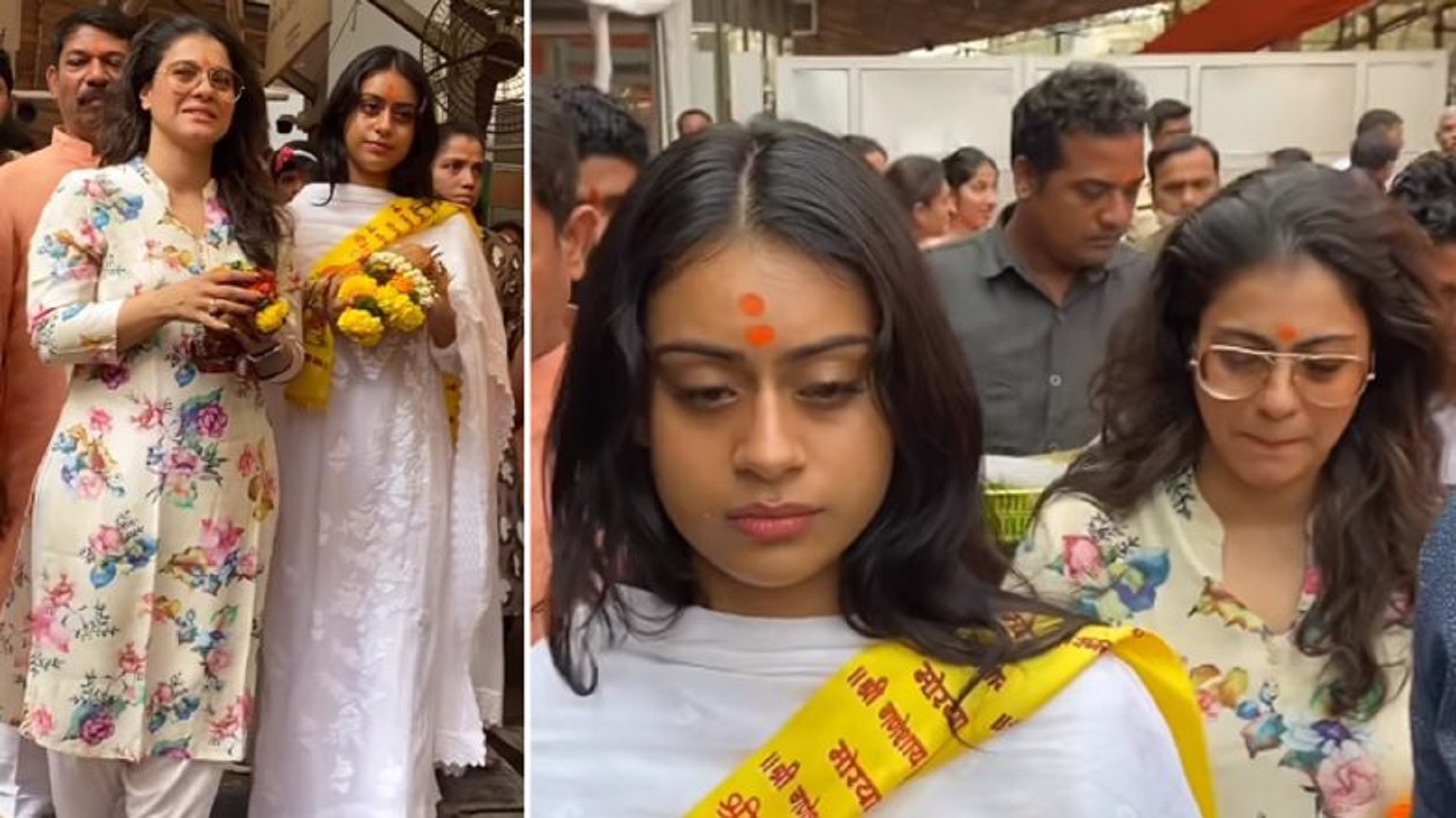 Watch : Nysa Devgan in Salwar Suit seeks blessings at Siddhivinayak temple with her mother Kajol