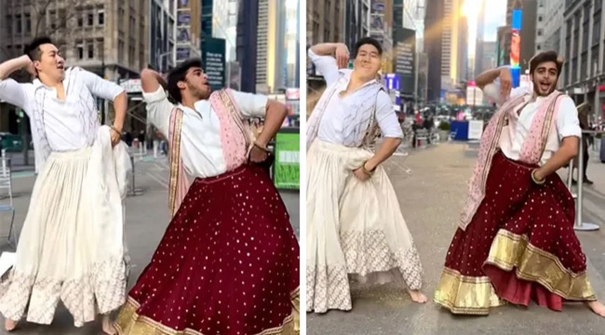 Indian Man In Lehenga Dances To Aishwarya Rai & Madhuri’s ‘Dola Re Dola’ Song On NYC Streets